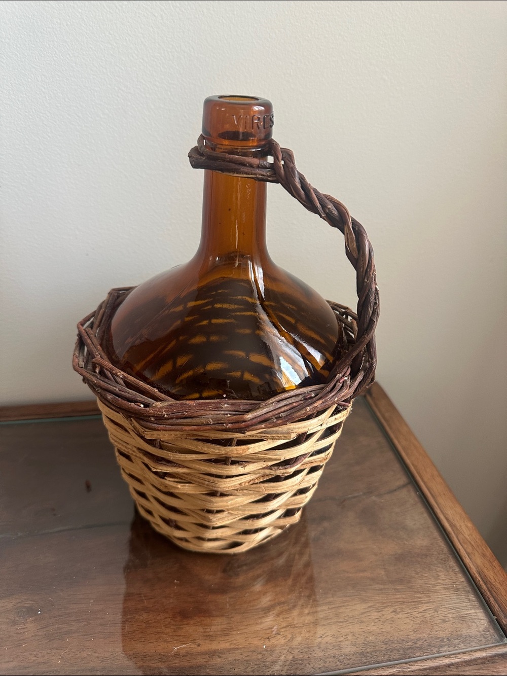 Vintage Viresa Spanish Demijohn - Wicker Wrapped Amber Glass Carboy Wine Jug